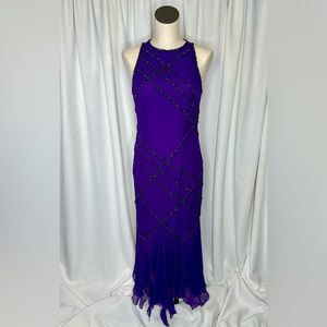 Silk, hand beaded, Y2K royal purple vintage dress